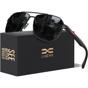 LUENX Mens Aviator Sunglasses Polarized Square 61mm UV400 Driving Outdoor Black